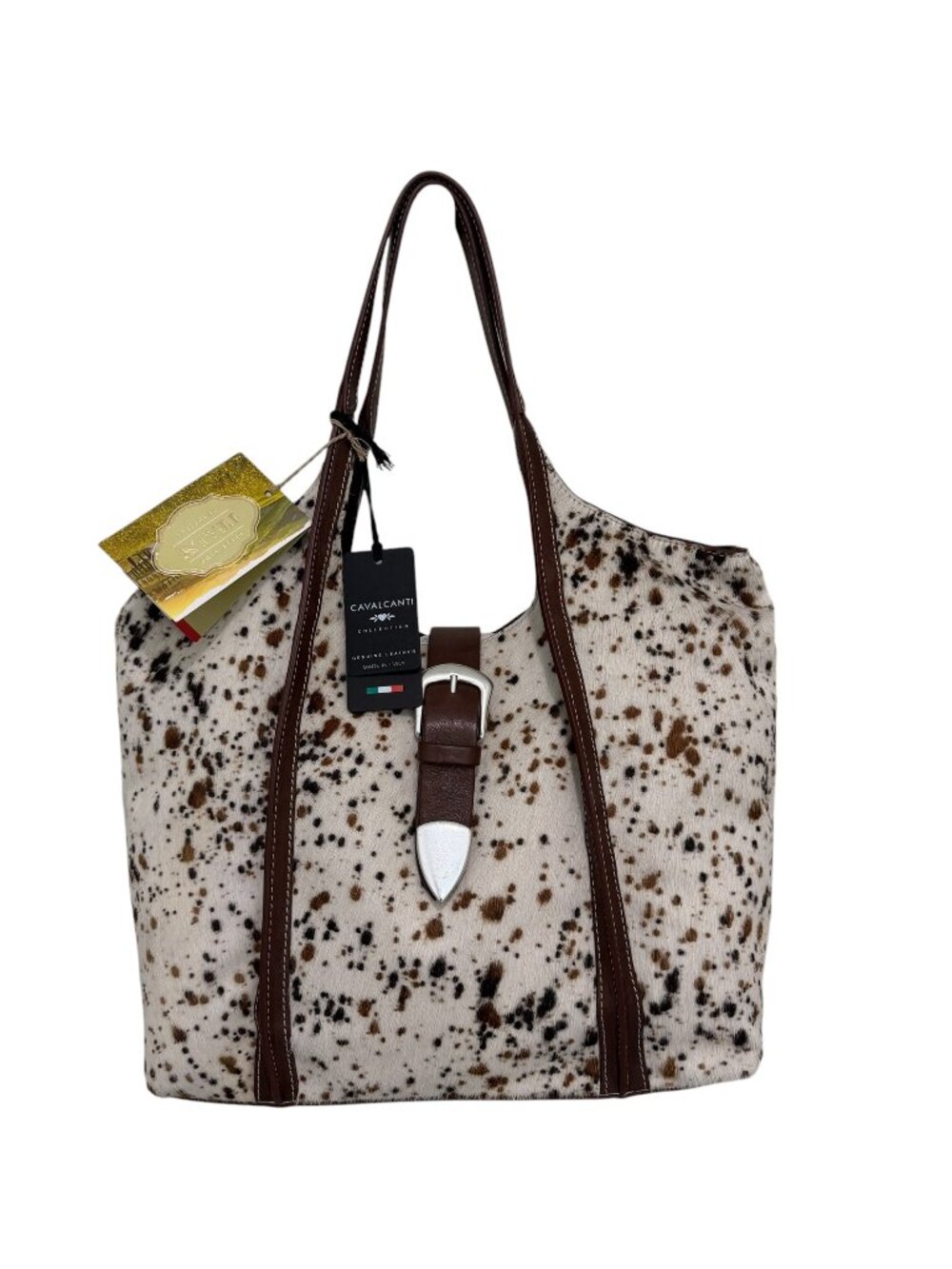 Cavalcanti Italy Spotted Cowhide and Leather Large Hobo Cow Hair Handbag NWT